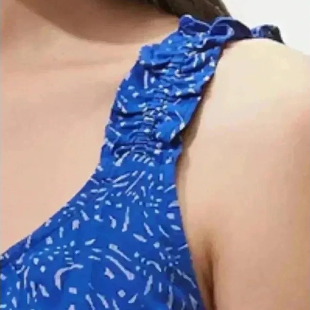 Banana Republic Petite Ruffle Fit n Flare Blue Dress MP NEW - Picture 7 of 9